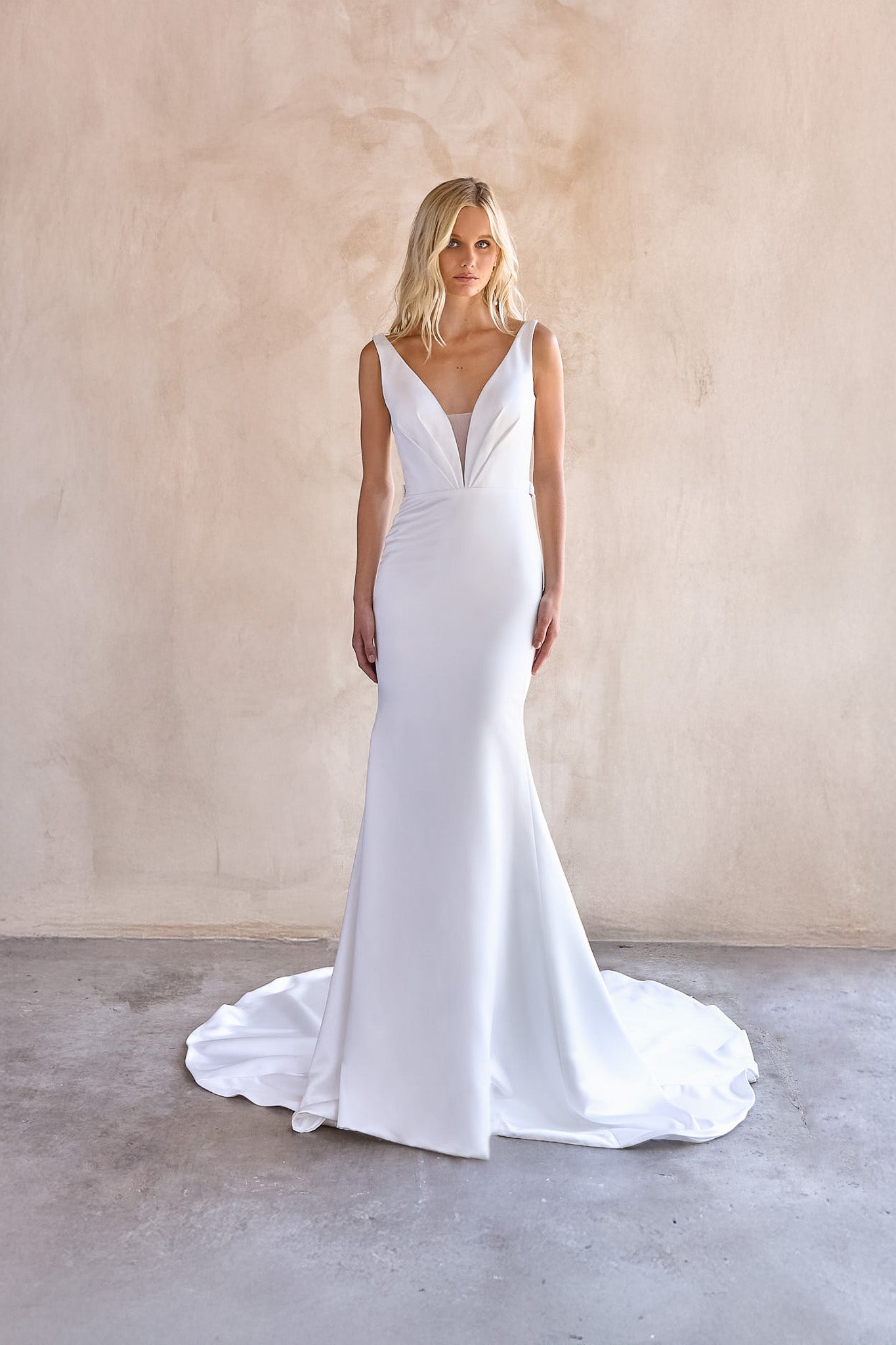 Josie Wedding Dress - Daring Plunge V Neckline with Illusion Tulle
